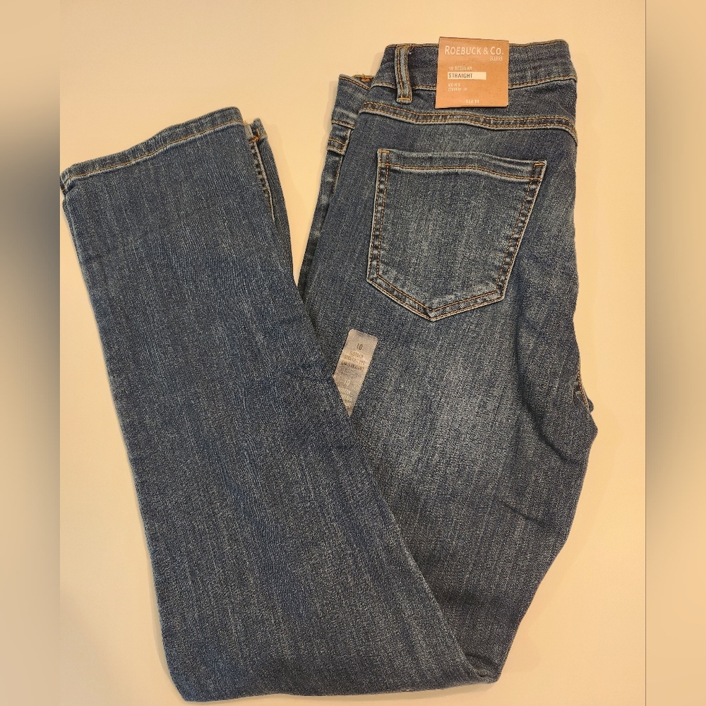 NWT Roebuck & Co Women's size 10 straight leg dark blue denim jeans